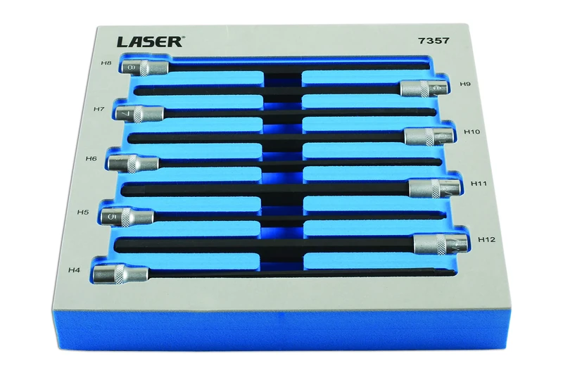 Laser 7357 Extra Long Hex Socket Bit Set 3/8"D 9pc