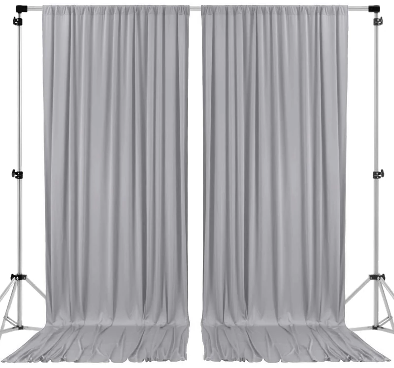 AK TRADING CO. 10 feet x 10 feet Polyester Backdrop Drapes Curtains Panels with Rod Pockets - Wedding Ceremony Party Home Window Decorations - Silver