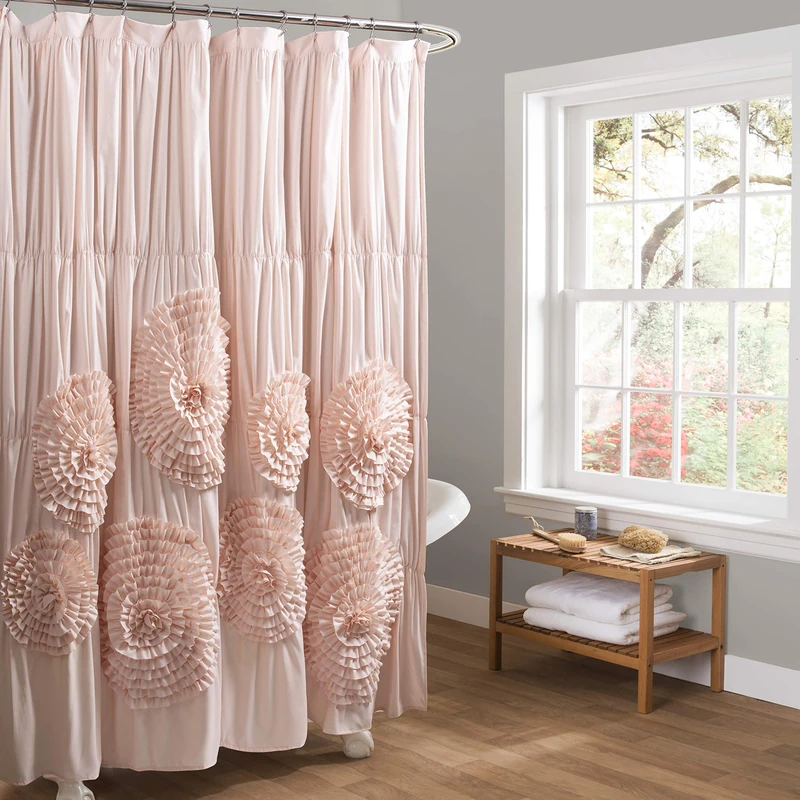 Lush Decor Serena Shower Curtain Ruffled Floral Vintage Chic Farmhouse Style Bathroom Decor, 0, Blush