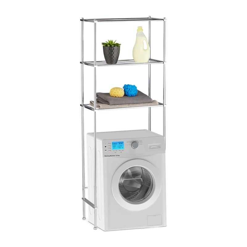 Relaxdays Laundry Storage Shelf, Bathroom Rack with 3 Shelves, Chrome, HWD: 162 x 63 x 30 cm, Silver - Image 1