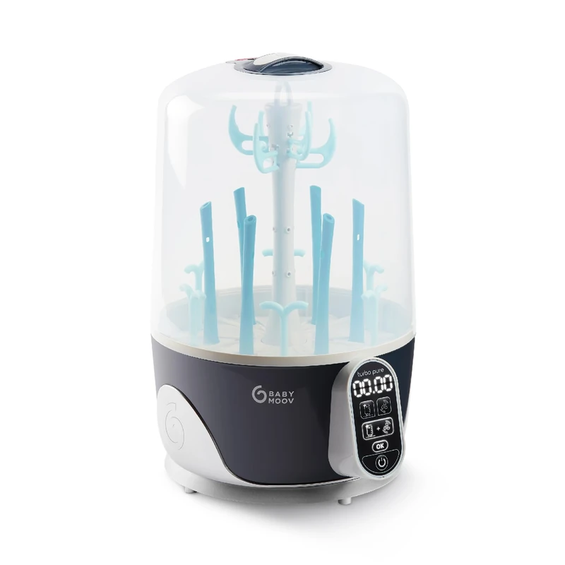 Babymoov Turbo Pure Steam Steriliser & Dryer - Steriliser for Baby Bottles, Hold 6 Bottles, Purified Drying, Newborn Essentials