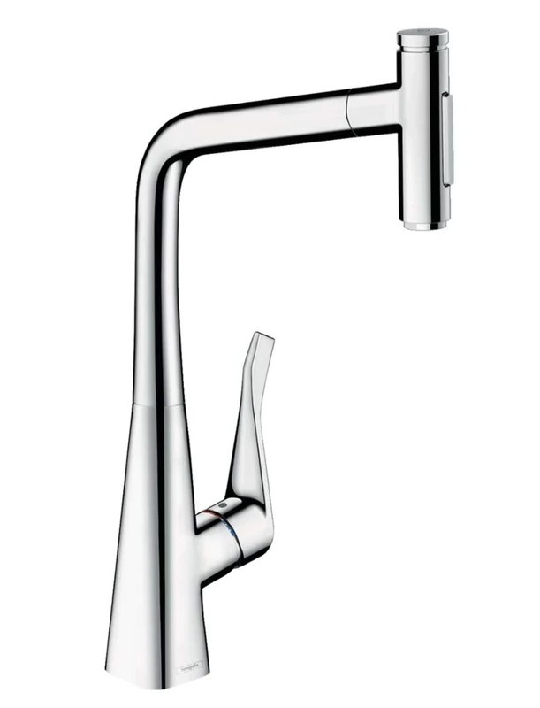 hansgrohe 73816000 M7117-H320 Kitchen Tap, Hose Box, Selectable Swivel Range, Pull-Out Spray, Chrome, Spout height 32 cm