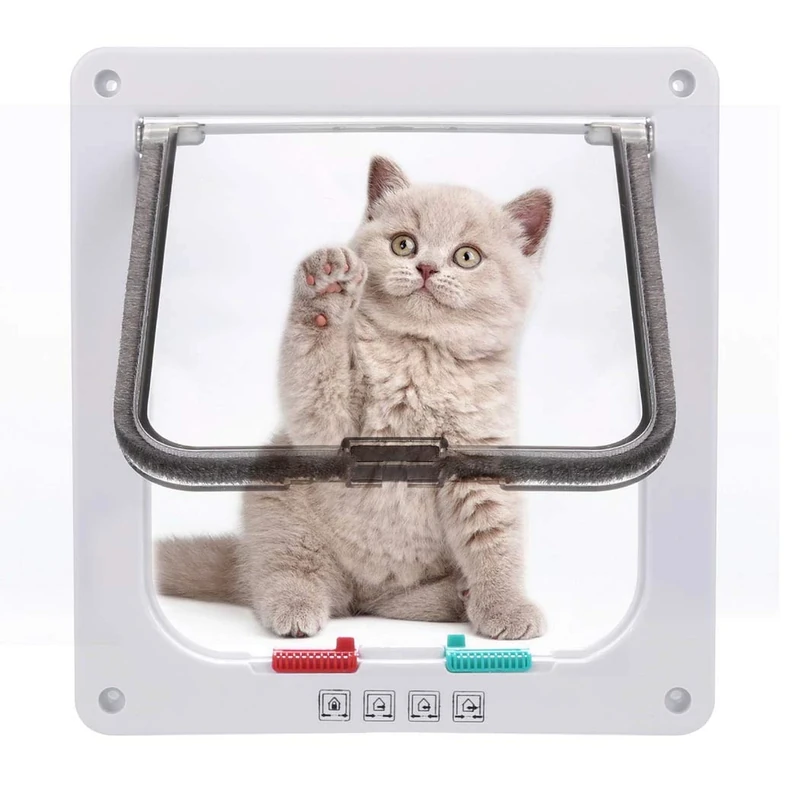 Pujuas Cat Flap with 4-Way Magnetic Closure, Pet Flap for Cats and Small Dogs, Cat Door with Tunnel