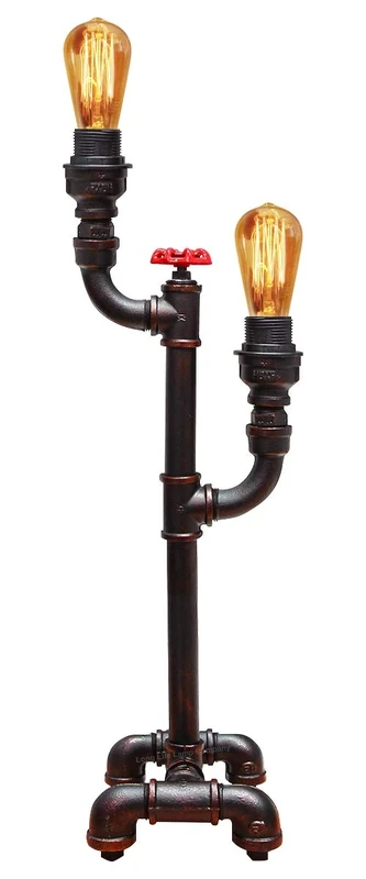 Vintage Industrial Water Pipe Table Lamp Valve Tap Double Uplighter Metal Rustic Retro Antique Desk Lamp T1004