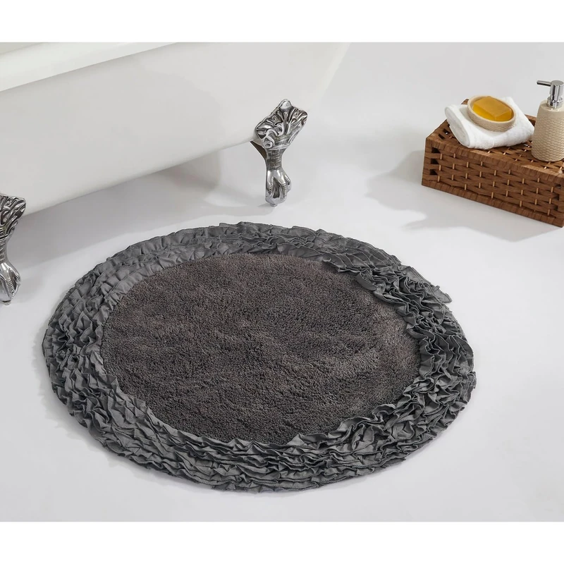 Better Trends Shaggy Border Collection is Ultra Soft, Plush and Absorbent Tufted Bath Mat Rug 100% Cotton in Vibrant Colors, 30" Round, Grey