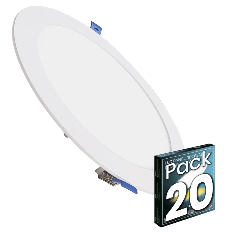LED ATOMANT Pack of 20 x LED Downlight Extra Flat Round Panel 220 mm 20W, 1800 Lumens, Neutral Light Colour (4500K), Standard Cut 200 mm, Driver Included