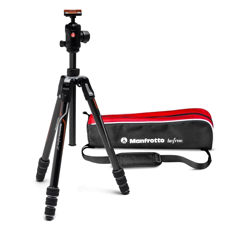 Manfrotto Befree GT PRO Travel Tripod, Twist Lock with Ball Head and Bag for Sony, DSLR, CSC, Mirrorless, Lightweight Carbon Fibre, black/silver, 12 kg Payload, MKBFRTC4GTA-BH