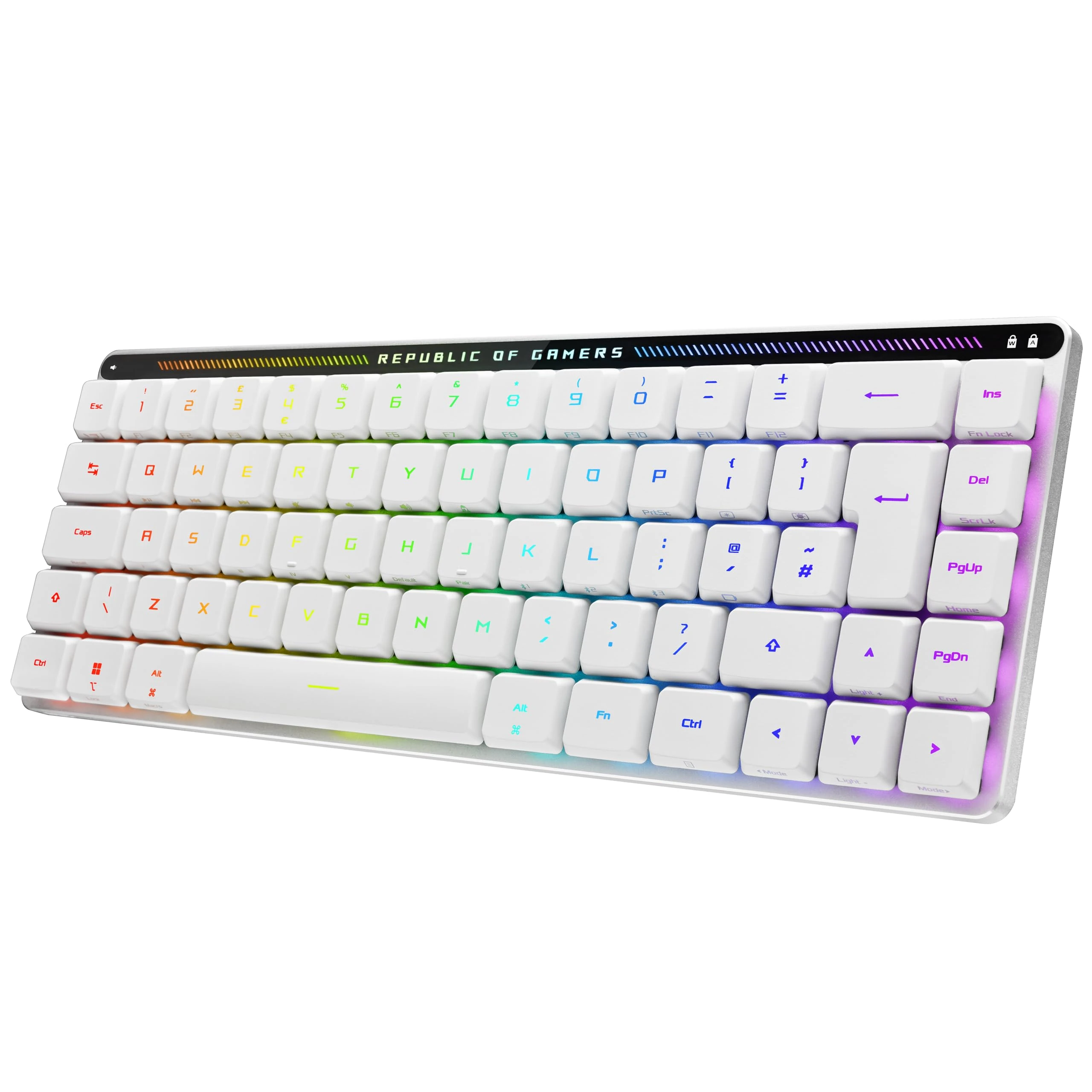 ASUS ROG Falchion RX Low Profile 65% Compact Wireless Gaming Keyboard, Pre-lubed RX Red Low-Profile Optical Switches, Silicone Dampening Foam, Touch Panel, RGB, Apple Mac Compatible, UK Layout, white