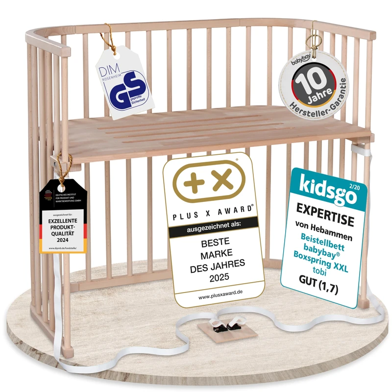 babybay Boxspring XXL Side Bed - Solid Beech Wood