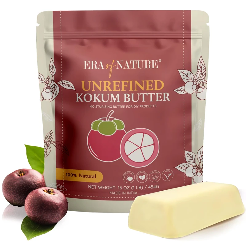 Kokum Butter - Fresh, Firm Butter, Use to Make Lotion Bars, Lip Body Butters, Balm, Soap, Sunscreens - Scent-Free (INDIA) - 16 oz by Hera Nature.