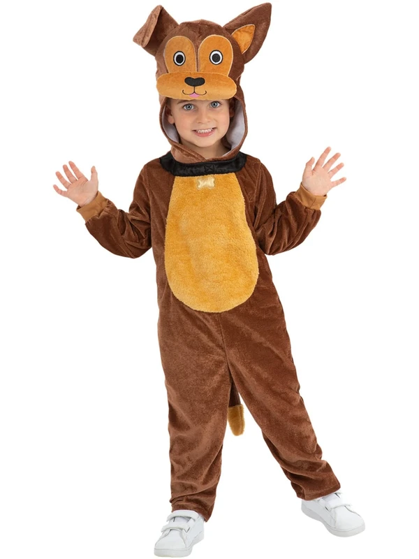 Smiffys Toddler Dog Costume, Brown with Hooded Jumpsuit, Children's Animal Fancy Dress, Animal Dress Up Costumes