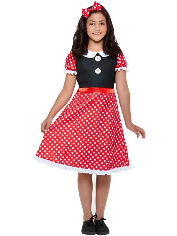 Smiffys Cute Mouse Costume, Red & White with Dress & Headband, Girls Fancy Dress, Mouse Dress Up Costumes, World Book Day