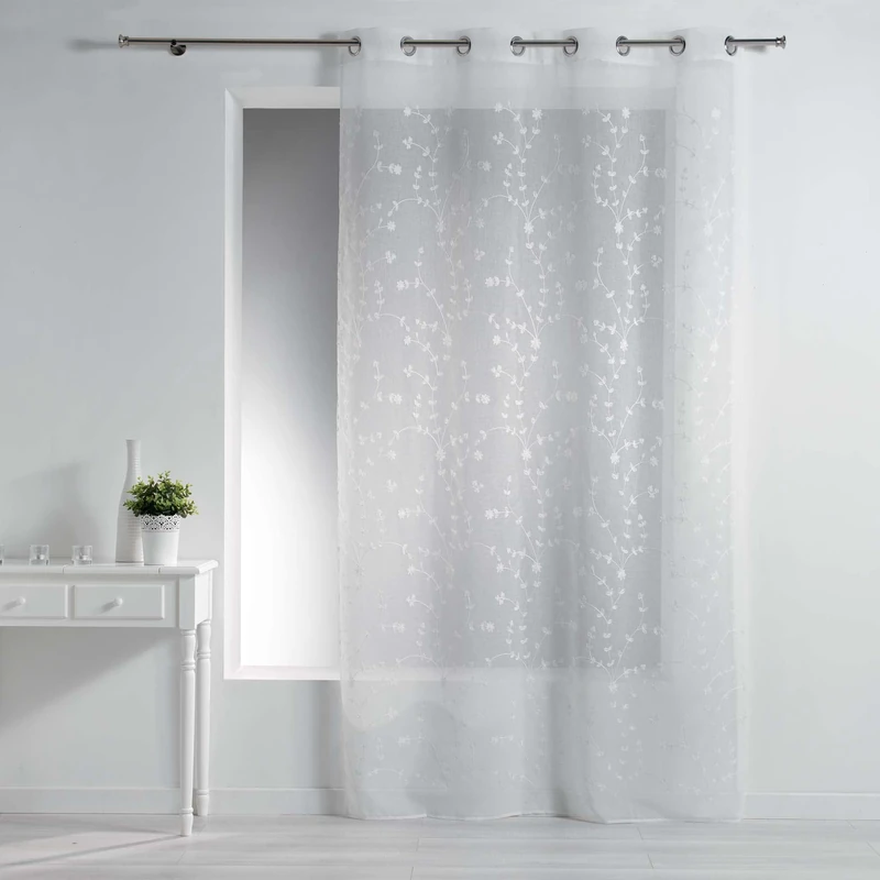 Douceur d'Intérieur Curtain with Eyelets 140 x 240 cm Embroidered Sand Small Flower Design White