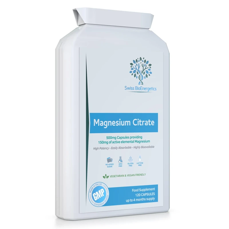 Swiss BioEnergetics Magnesium Citrate 500mg - 150mg Elem, 120 Caps
