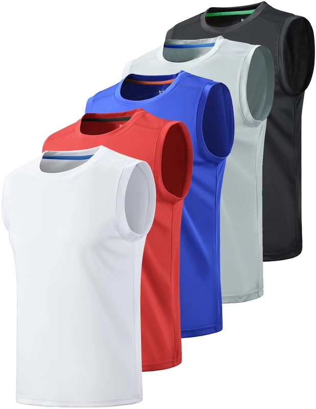 Liberty Imports Pack of 5 Men's Dry Fit Performance Tank Tops | Sleeveless Workout Training Shirts Casual Jerseys for Men - Multi - Large