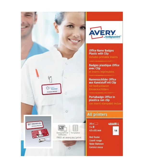 Avery Office Name Badges - Plastic with Clip, Red