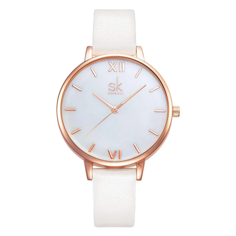SHENGKE Classic Simplicity Women Watch Genuine Leather Strap Elegant Women Watches Ladies Wristwatch(K0056L-Rosegold-Shell Dial)
