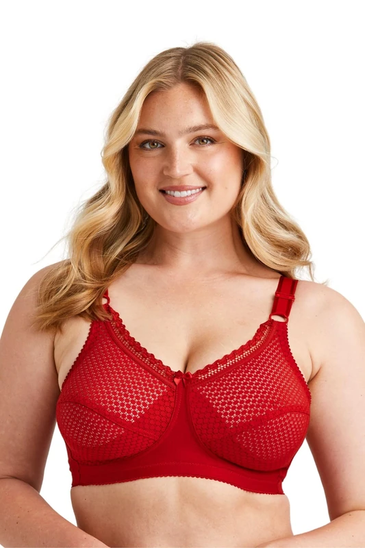 Miss Mary of Sweden Cotton Dots Womens Non-Wired Supportive Bra with Pattern 50C Red