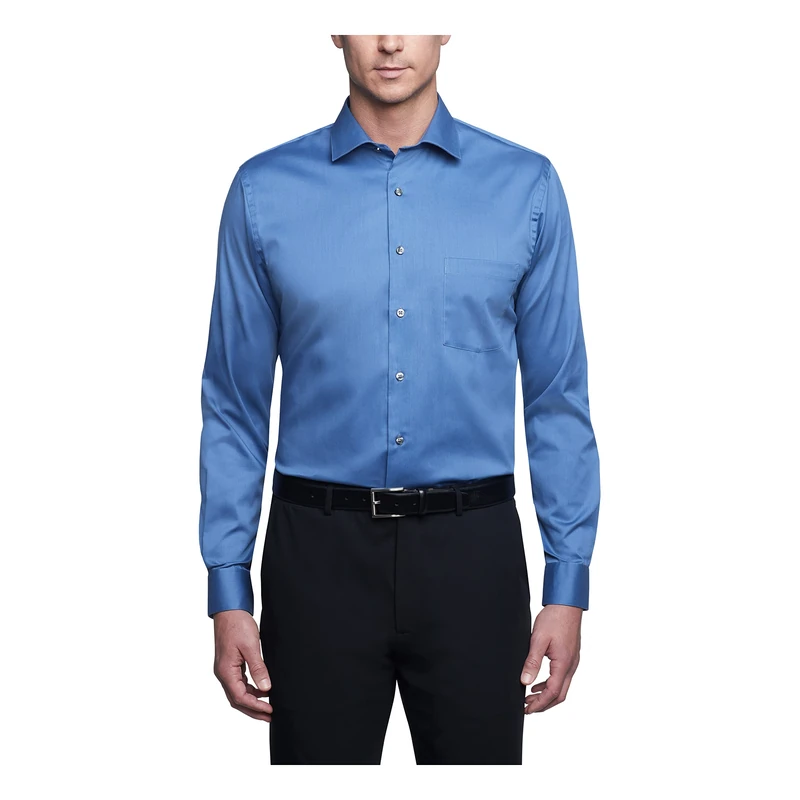 Van Heusen Men's Dress Shirt Regular Fit Flex Collar Stretch Solid, Blue (Dusty Blue), L