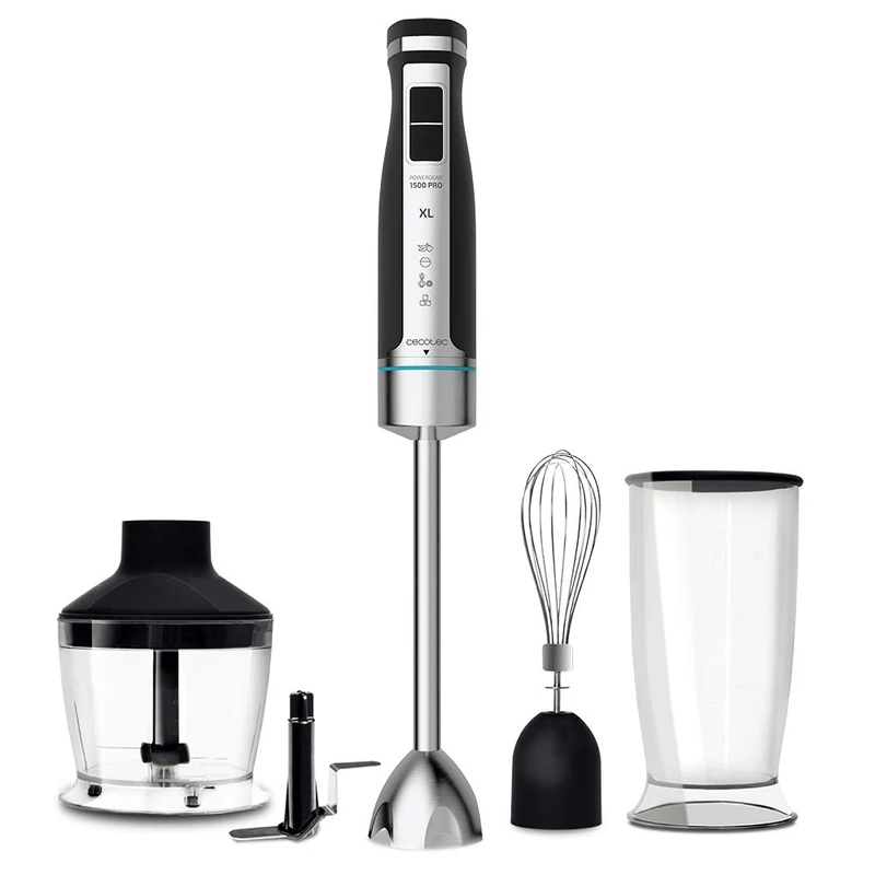 Cecotec PowerGear 1500 XL Pro Hand Blender. Extra Wide Base, Titanium Blades, Metal Gear and 21 Speeds + Turbo, Includes: Accessories, 1500 W.