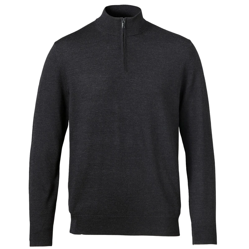 Charles Tyrwhitt Jumpers for Men - Dark Charcoal Merino Wool 1/4 Zip Jumper - Machine Washable & Temperature Regulating Knitwear for Smart & Casual Wear