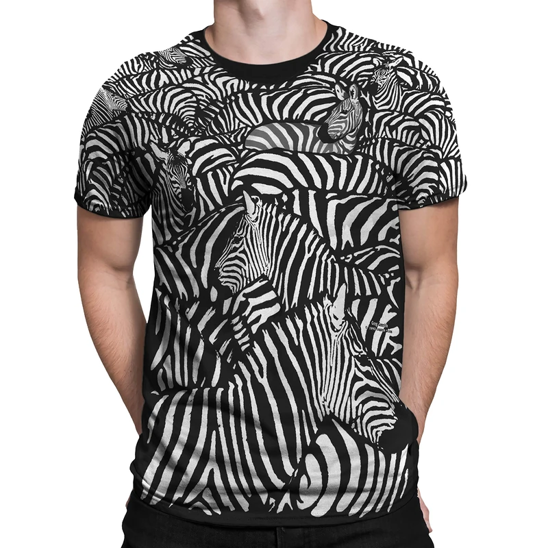 Liquid Blue Unisex's White Zebra All Over Print Short Sleeve T-Shirt, Black, XXL