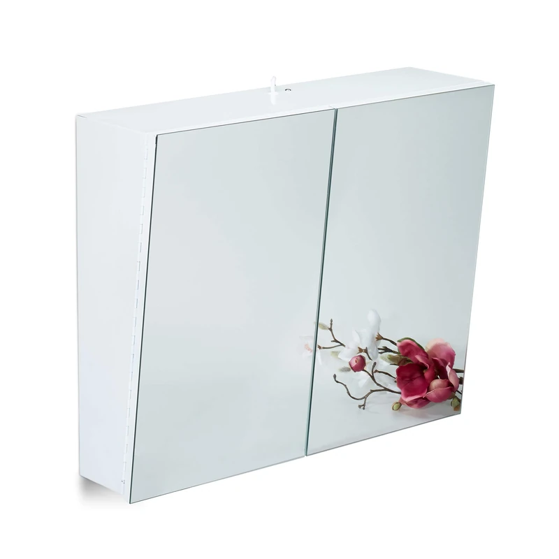 Relaxdays Double-Door Bathroom Mirror Cabinet with Power Socket, Steel, HWD 50 x 60 x 18cm, White