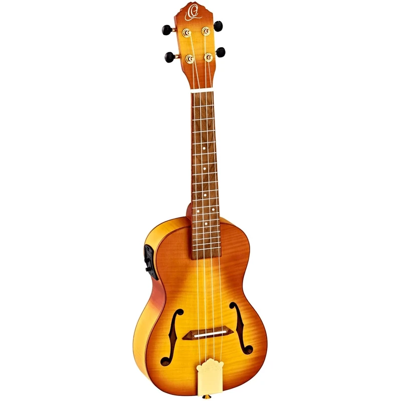Ortega Guitars Concert Ukulele Electro-Acoustic – F-Soundholes – Custom Built Series – Including Gigbag – Flamed Maple, Natural (RUSL-HSB)