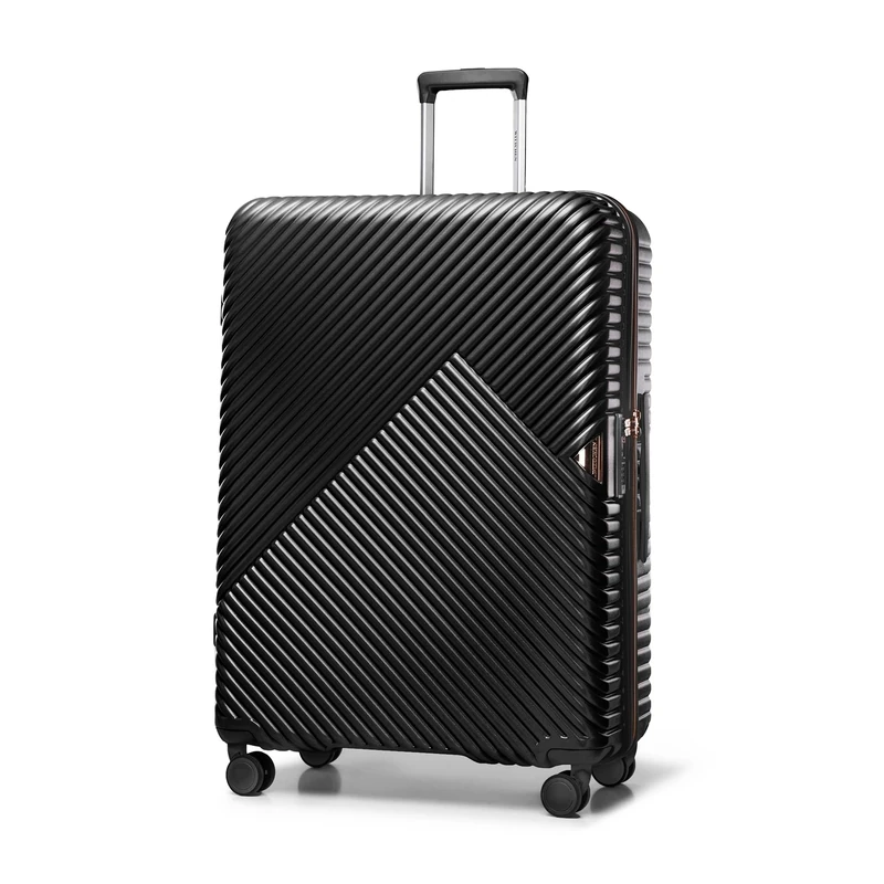WITTCHEN Travel Suitcase Carry-On Cabin Luggage Hardshell Made of Polycarbonate with 4 Spinner Wheels Combination Lock Telescopic Handle GL Style Line Size Large Suitcase Black