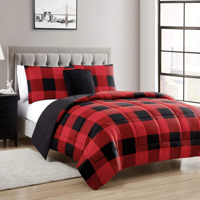 Sweet Home Collection Warmth Down Alternative Reversible to Solid Color with 2 Shams & Throw Pillow, Burgundy, King - Image 1
