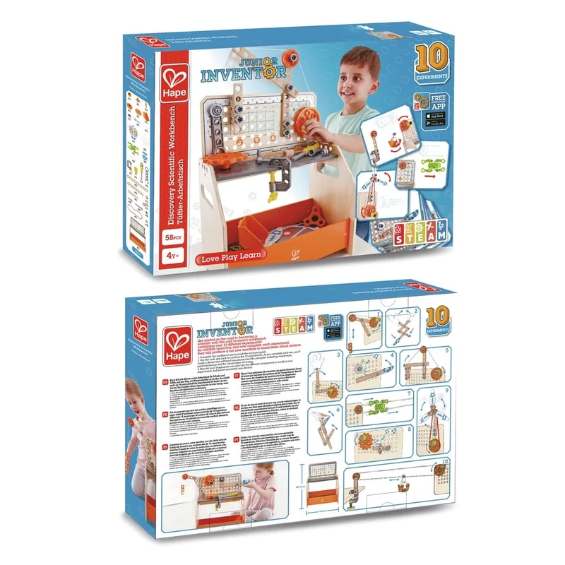 Hape E3028 Junior Inventor Discovery Scientific Workbench, Portable Wooden Workbench - 10 Experiments