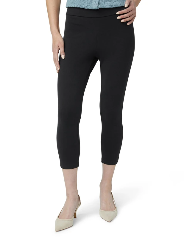 HUE Women's Wide Waistband Blackout Cotton Capri Leggings, Assorted Hosiery, Black, 3X