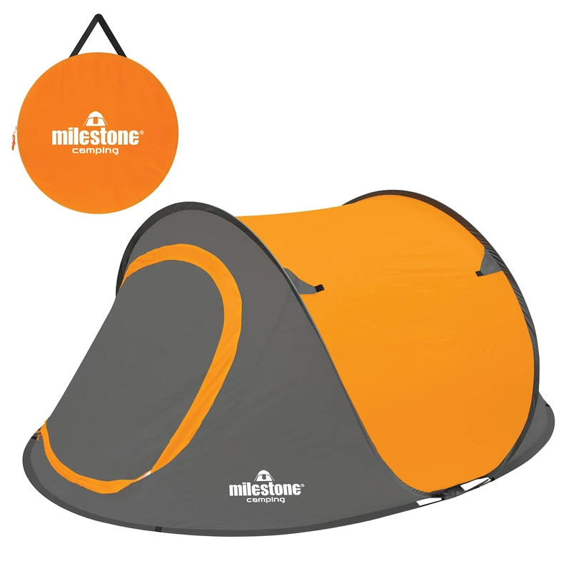 Milestone Camping 18819 Pop Up Tent / Sleeps 2 People / Water Resistant / Portable Carry Bag Included / Double Zipper Door / 100cm x 150cm x 245cm
