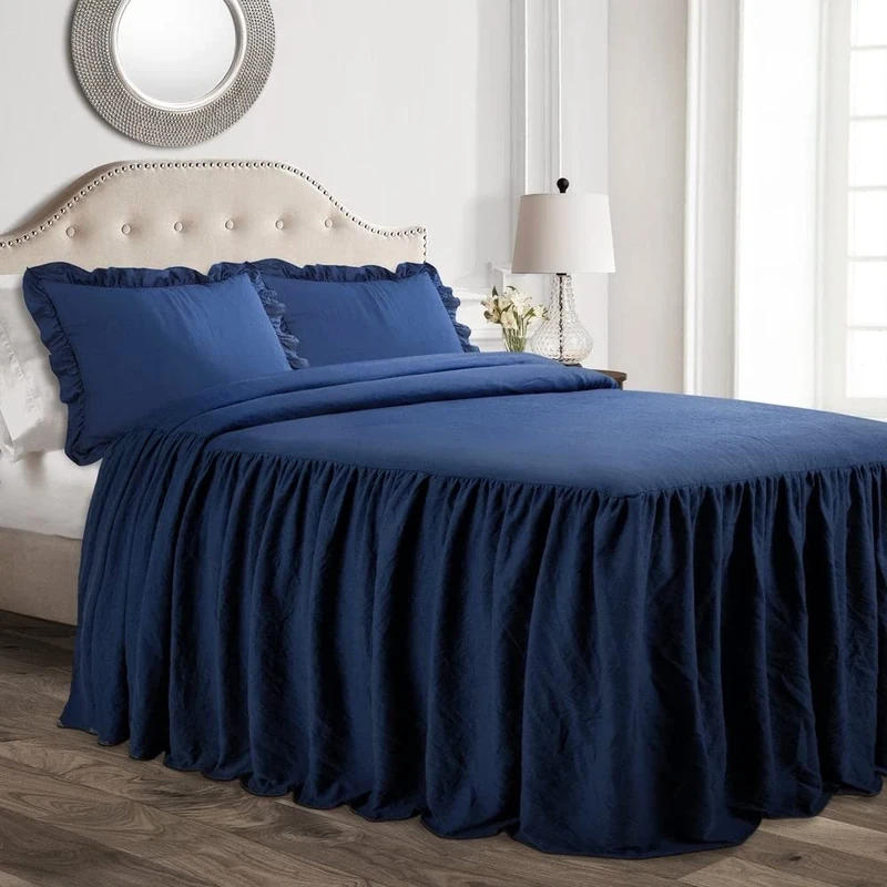 Lush Decor Ruffle Skirt Bedspread, Polyester, Navy, King