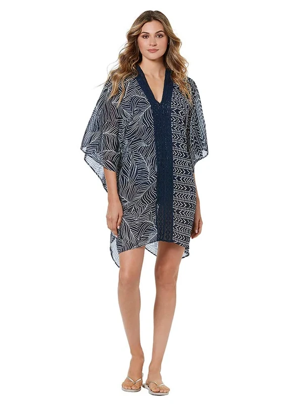 Miraclesuit Women's Swimwear Lush Life Caftan Swimsuit Coverup with Sleeves, Midnight, Small - Image 1