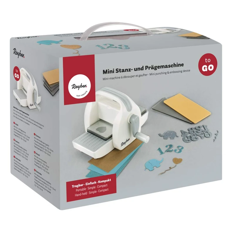 Rayher 60999000 Portable Die Cutting and Embossing Machine To Go, Mini Die-Cutting Machine for Card Making, Scrapbooking and Papercrafts, 19 x 9.5 x 13 cm