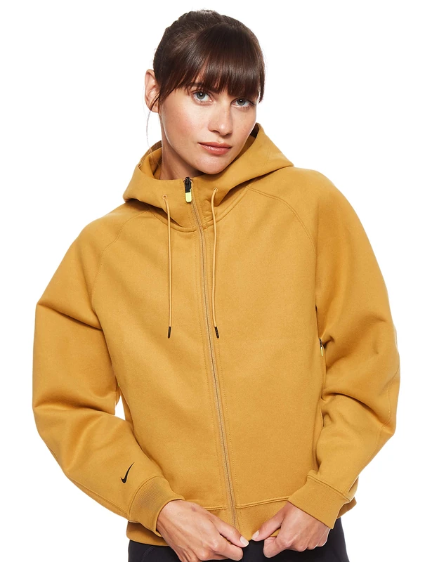 Nike Women W NSW TCH PCK HOODIE FZ FLC Sweatshirt - Wheat/Black, Large