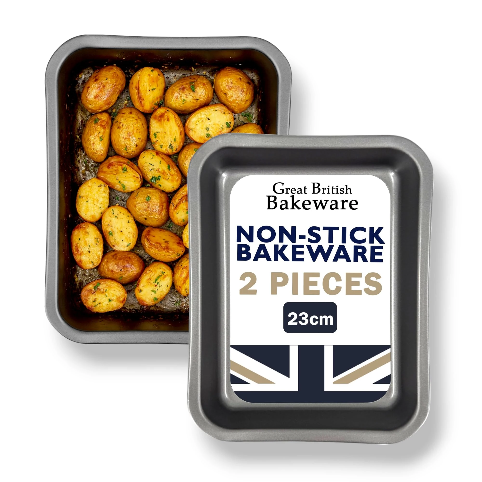 2X 23cm Superior Double Coated Non Stick Single Portion Oven Tray Roasting Pans Made in England