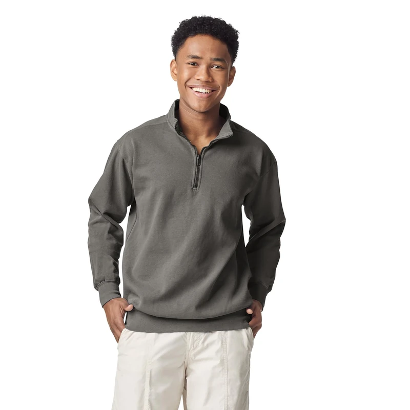 Comfort Colors Men's Adult 1/4 Zip Sweatshirt, Grey, XL