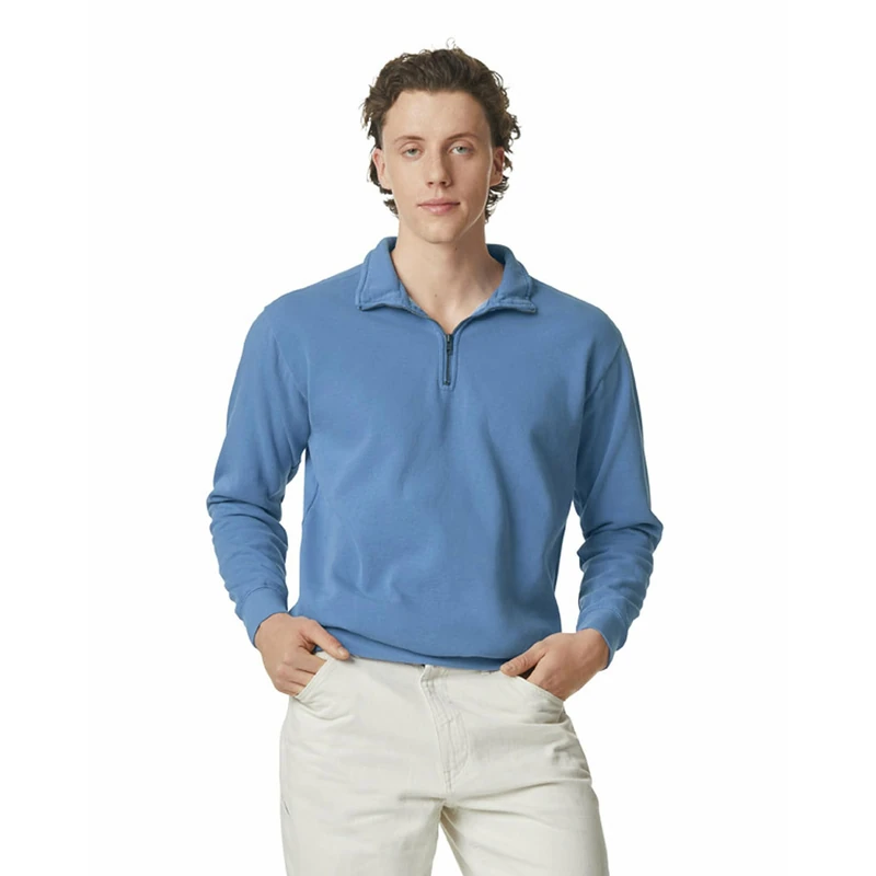 Comfort Colors Men's Adult 1/4 Zip Sweatshirt, Flo Blue, Medium