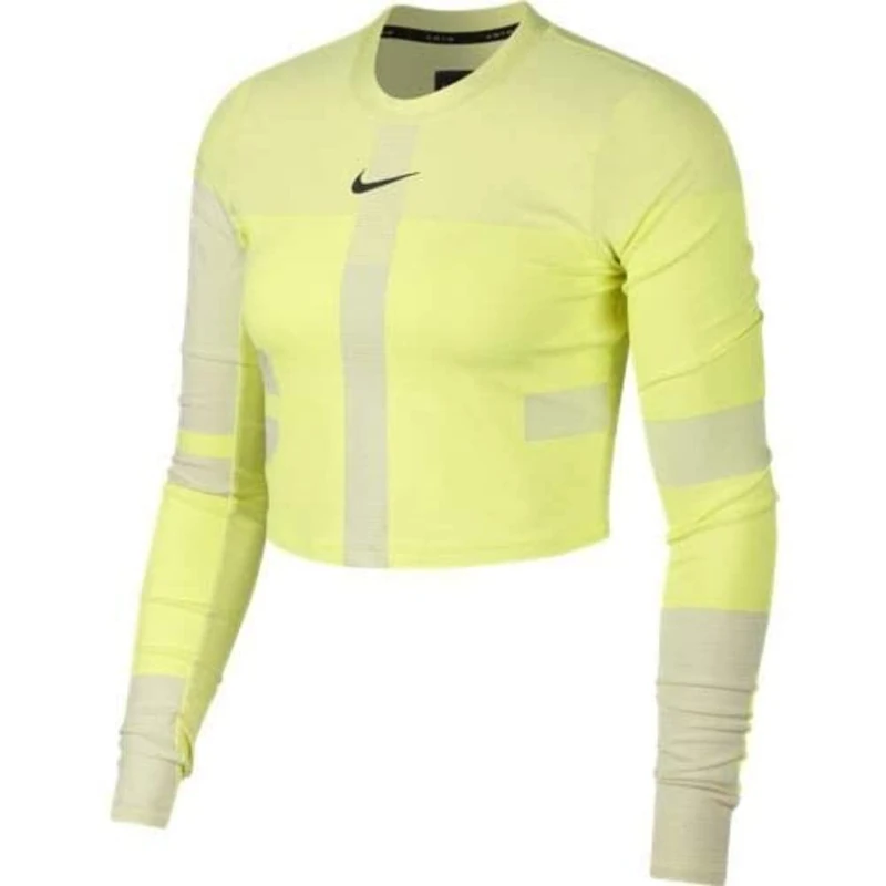 Nike Women W NK RN TCH PCK KNT LS Long Sleeved T-shirt - Volt/Light Cream/Reflective Silver, Small
