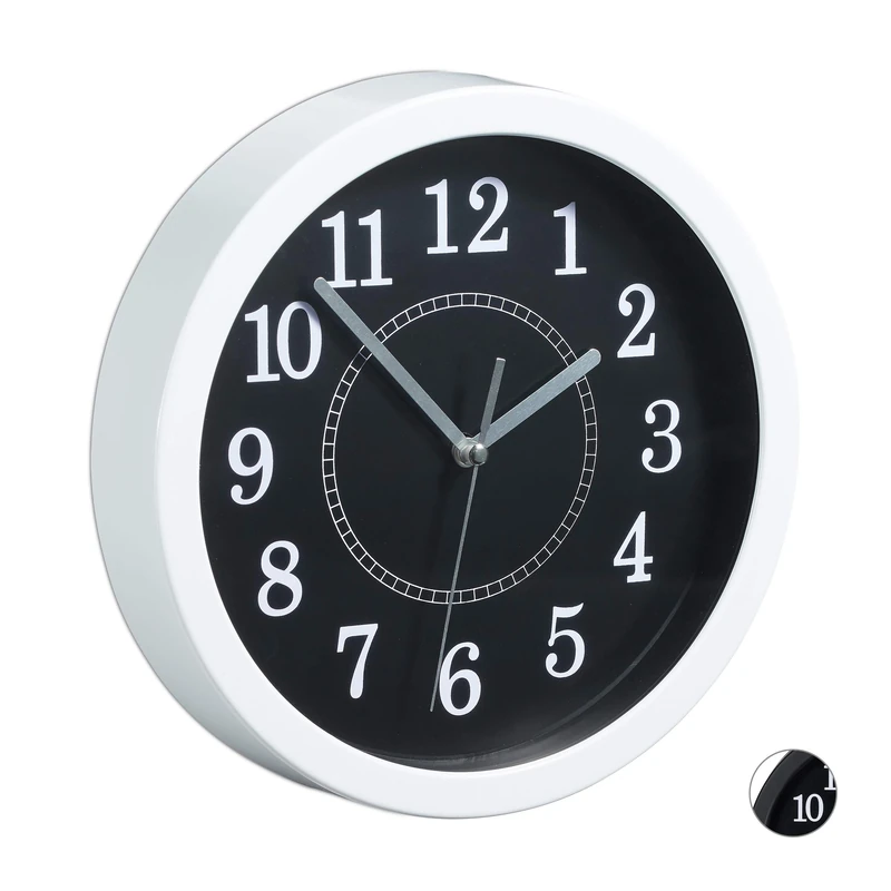 Relaxdays Round Wall Clock, Ø 20cm, Hanging Wall Clock, Classic Design, Battery-Operated, White