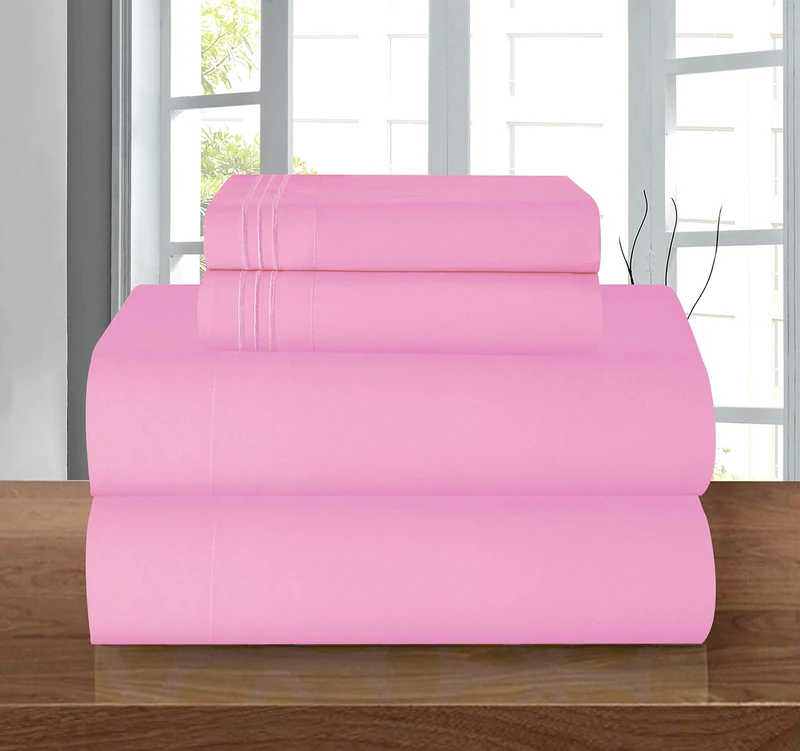 Elegant Comfort Luxury 1500 Premium Hotel Quality Microfiber 4-Piece Sheet Set - Wrinkle Resistant, All Around Elastic Fitted Sheet, Deep Pocket up to 16", King, Light Pink