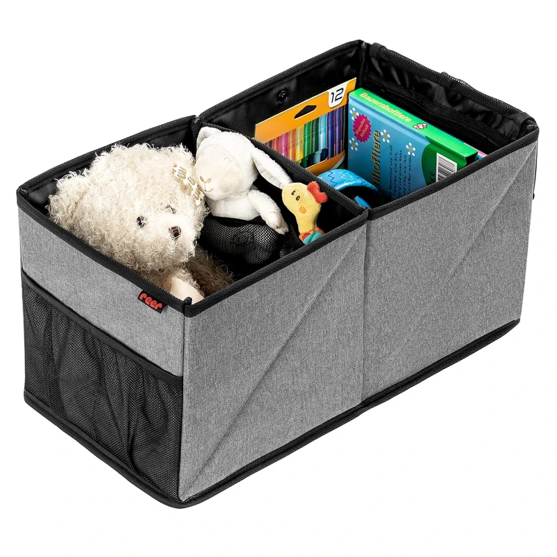 reer TravelKid Back Seat Car Box for Tidy on The Back Seat, Dirt-Resistant, Non-Slip Base, Foldable, Grey - Image 1