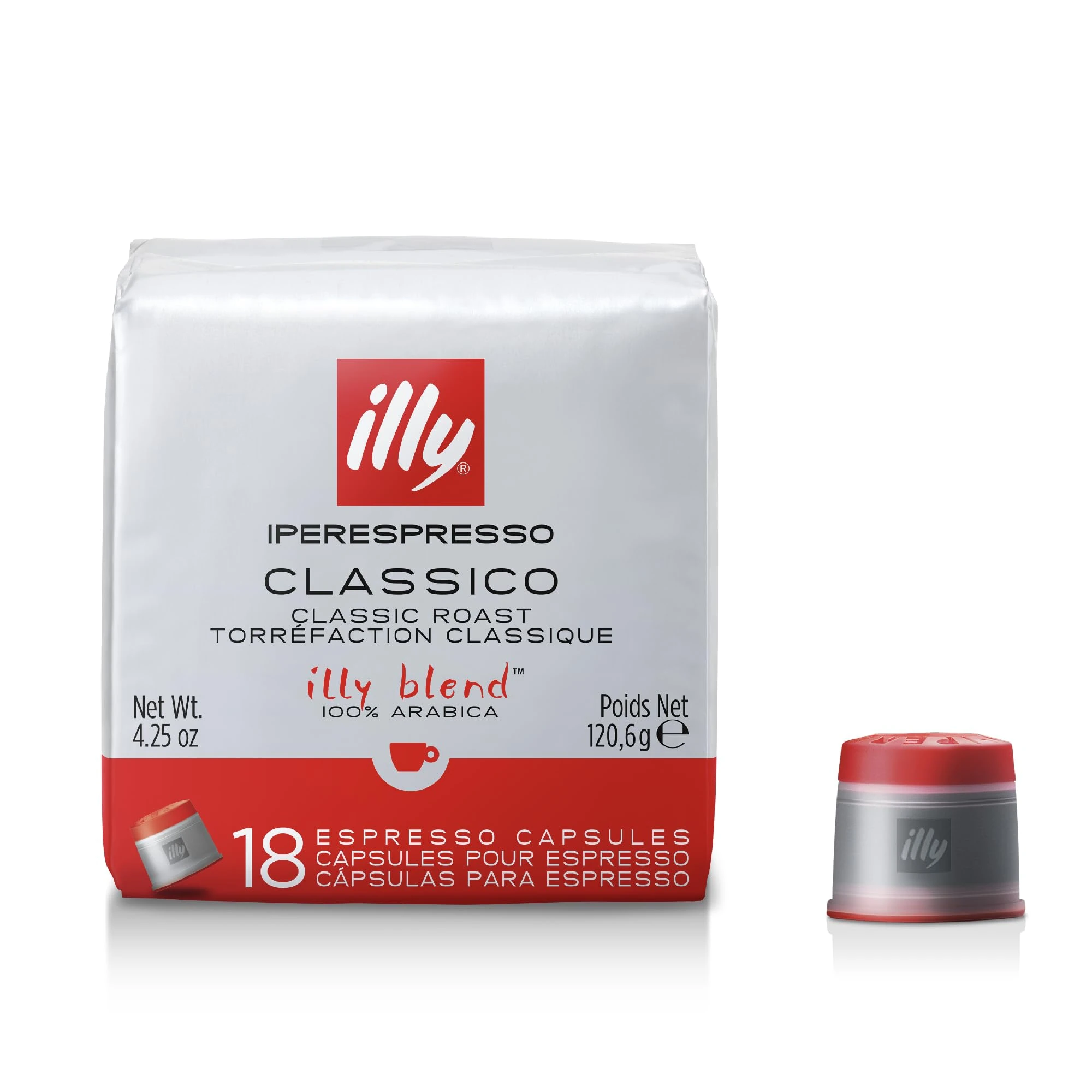 illy Coffee - iperEspresso Capsules - illy Coffee Pods - Classico Medium Roast - 100% Arabica Beans - ideal for Espresso and Cappuccino - Francis Francis Compatible - 6 x 18 Pods