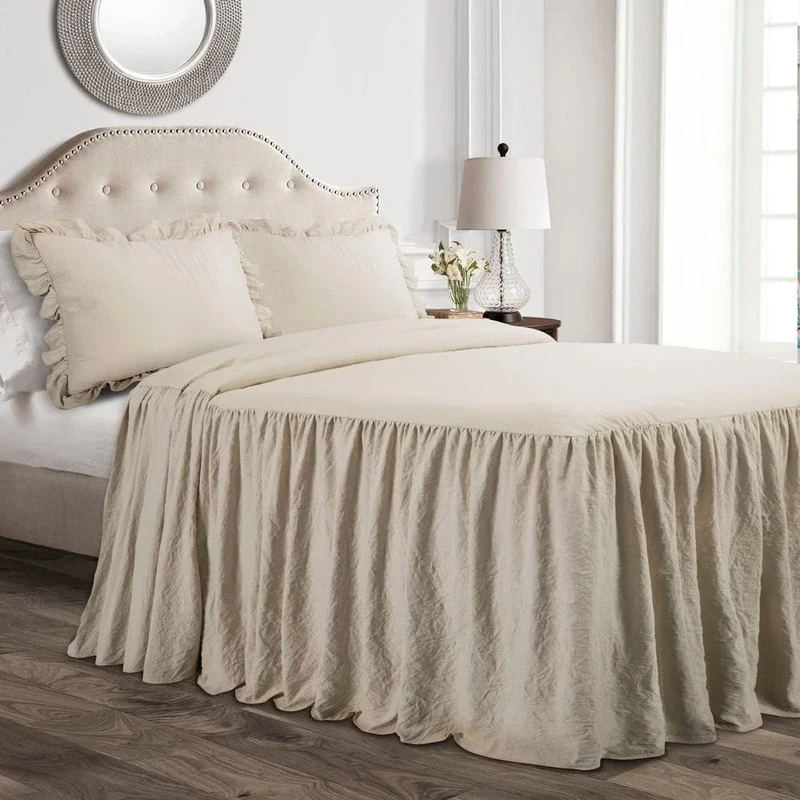 Lush Decor Ruffle Skirt Bedspread, Polyester, Neutral, Queen