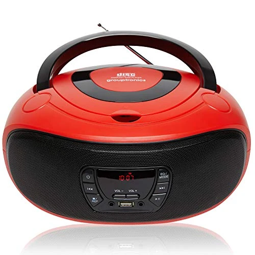 Grouptronics Small Portable CD Player For Home With Speakers – Boombox Mains Or Battery Powered, FM Radio, Supports MP3 Audio Books & Music, Compact & Easy To Use - With USB & AUX IN - GTCDR-501