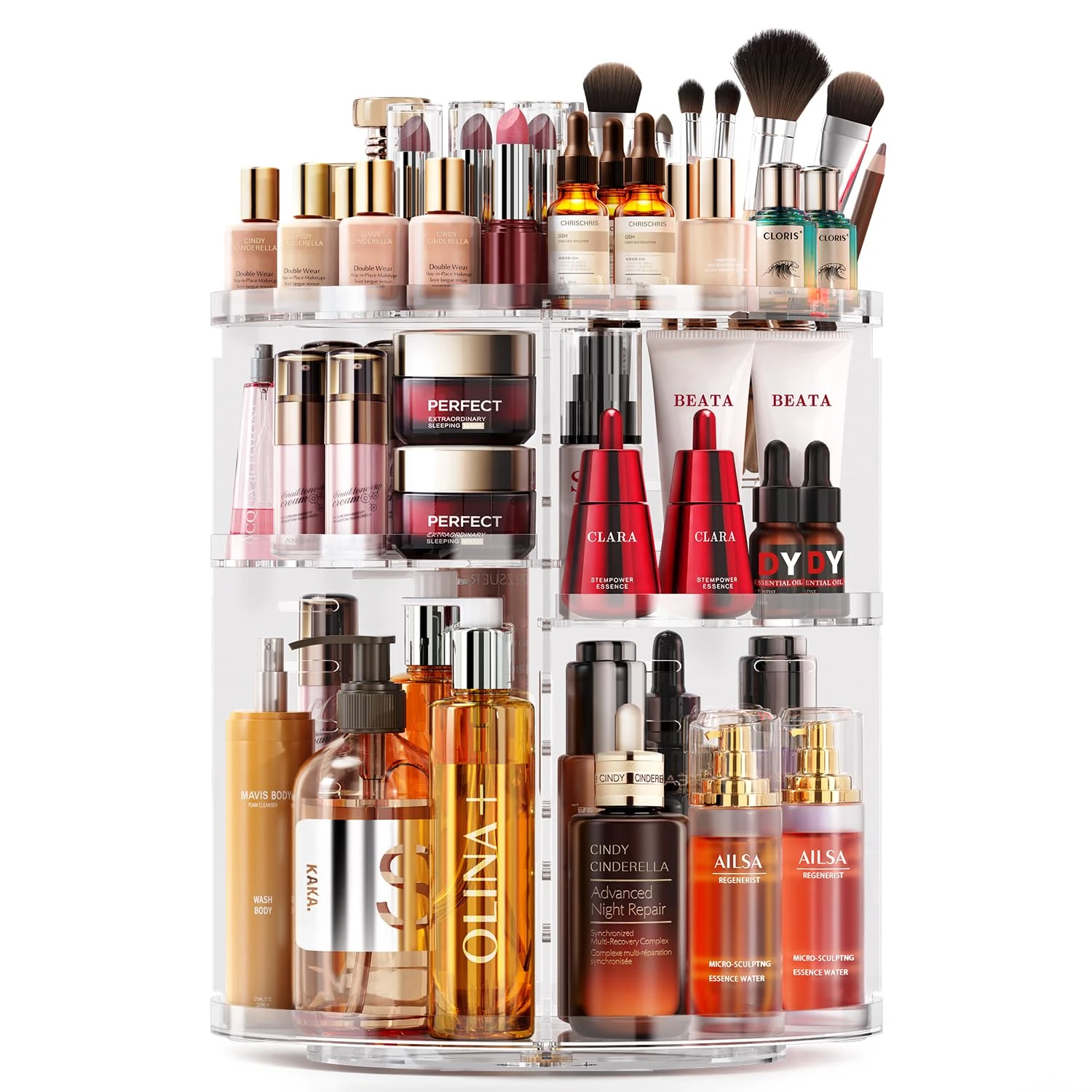 Auxmir Rotating Makeup Organiser, 9-Tier Adjustable Makeup Organiser with 360 Degree Rotation, Large Capacity Spinning Makeup Storage on Stand Revolving for Vanity Table, Bedroom, Bathroom
