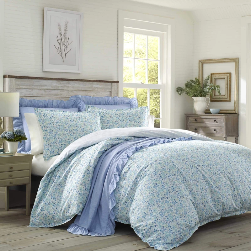 Laura Ashley | Luxury Premium Ultra Soft Duvet Set, Lightweight & Comfortable Bedding, Stylish Design for Home Décor, Cotton, Winter Green, Twin