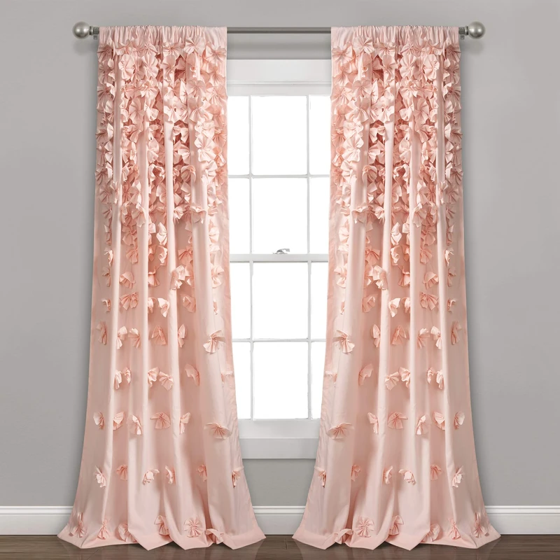 Lush Decor Riley Curtain Sheer Ruffled Textured Bow Window Panel for Living, Dining Room, Bedroom (Single), 84 in L, Blush
